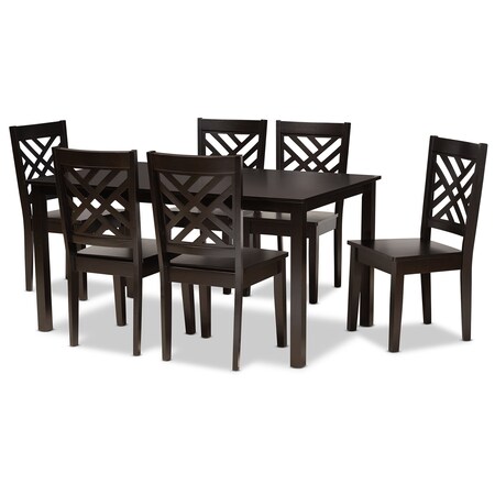 Baxton Studio Ani Modern and Contemporary Dark Brown Finished Wood 7-Piece Dining Set 183-11430-10519-Zoro